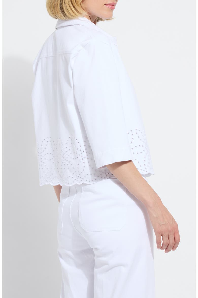 Gem Eyelet Detail Stretch Cotton Denim Jacket, Alternate, color, WHITE