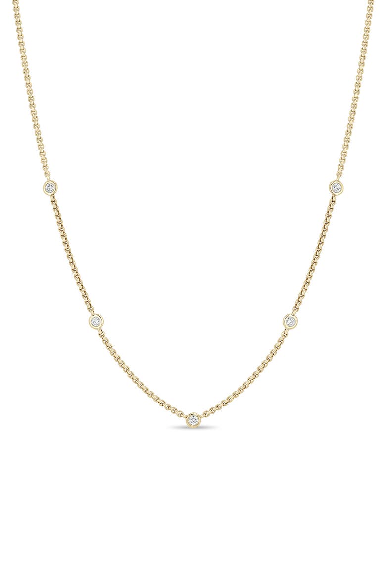 14K Gold Floating Diamond Extra Small Box Chain Station Necklace, Main, color, 14K YELLOW GOLD