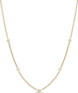 Zoë Chicco 14K Gold Floating Diamond Extra Small Box Chain Station Necklace