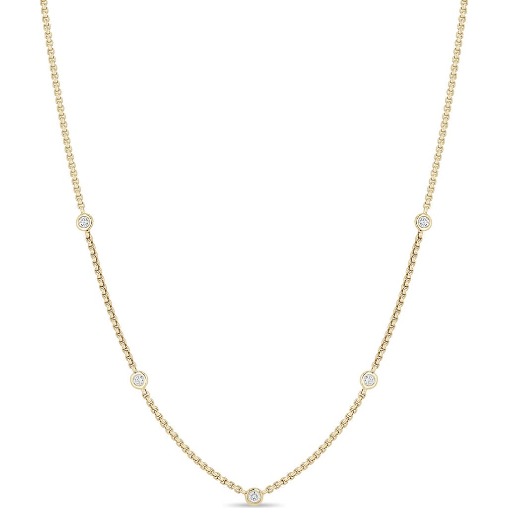 Zoë Chicco 14K Gold Floating Diamond Extra Small Box Chain Station Necklace in 14K Yellow Gold at Nordstrom, Size 16"