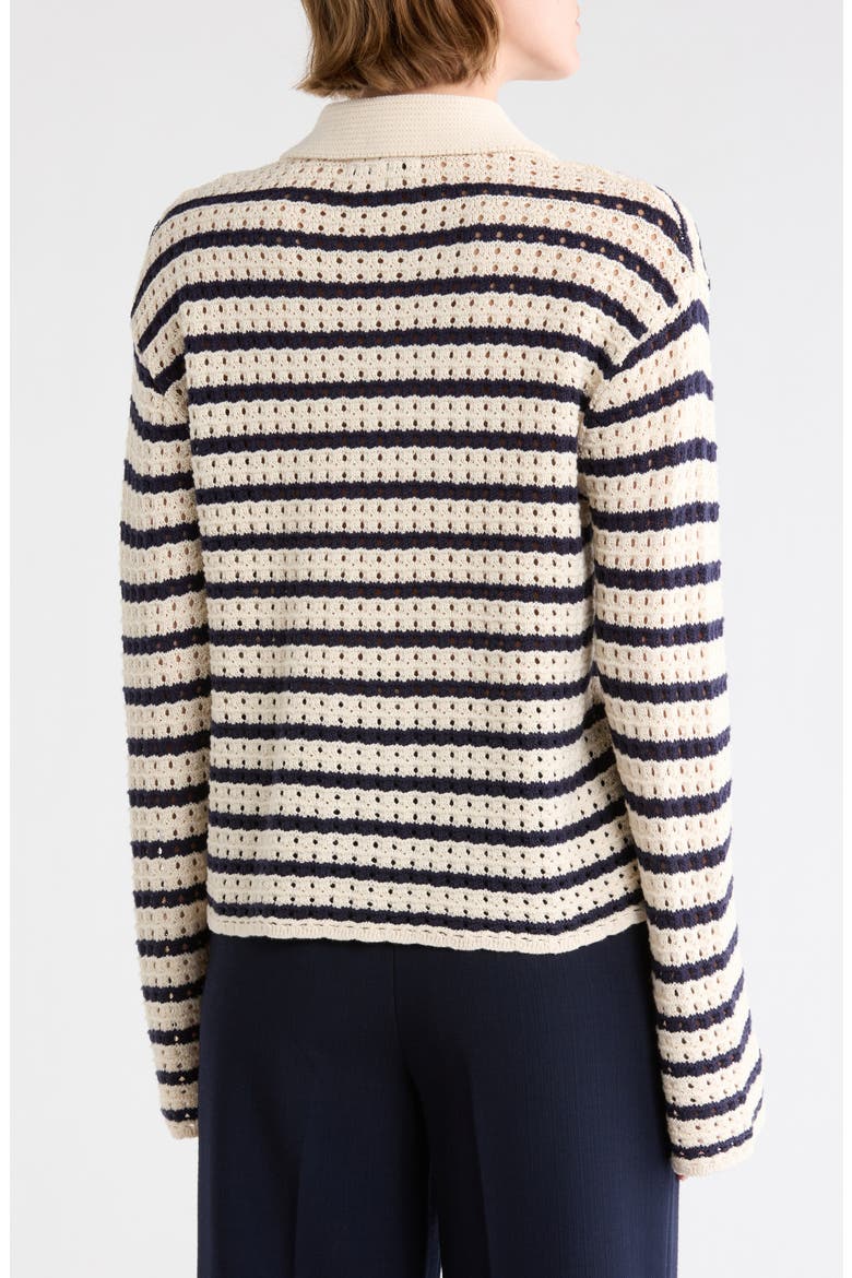 Stripe Pointelle Cardigan, Alternate, color, IVORY/ NAVY