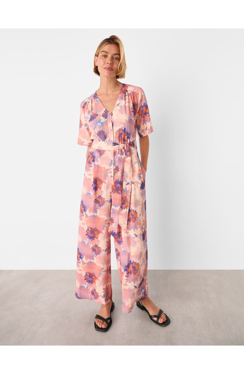 Whistles Floral Button Front Cropped Jumpsuit, Main, color, Pink/Multi