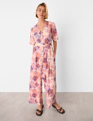 Whistles Floral Button Front Cropped Jumpsuit