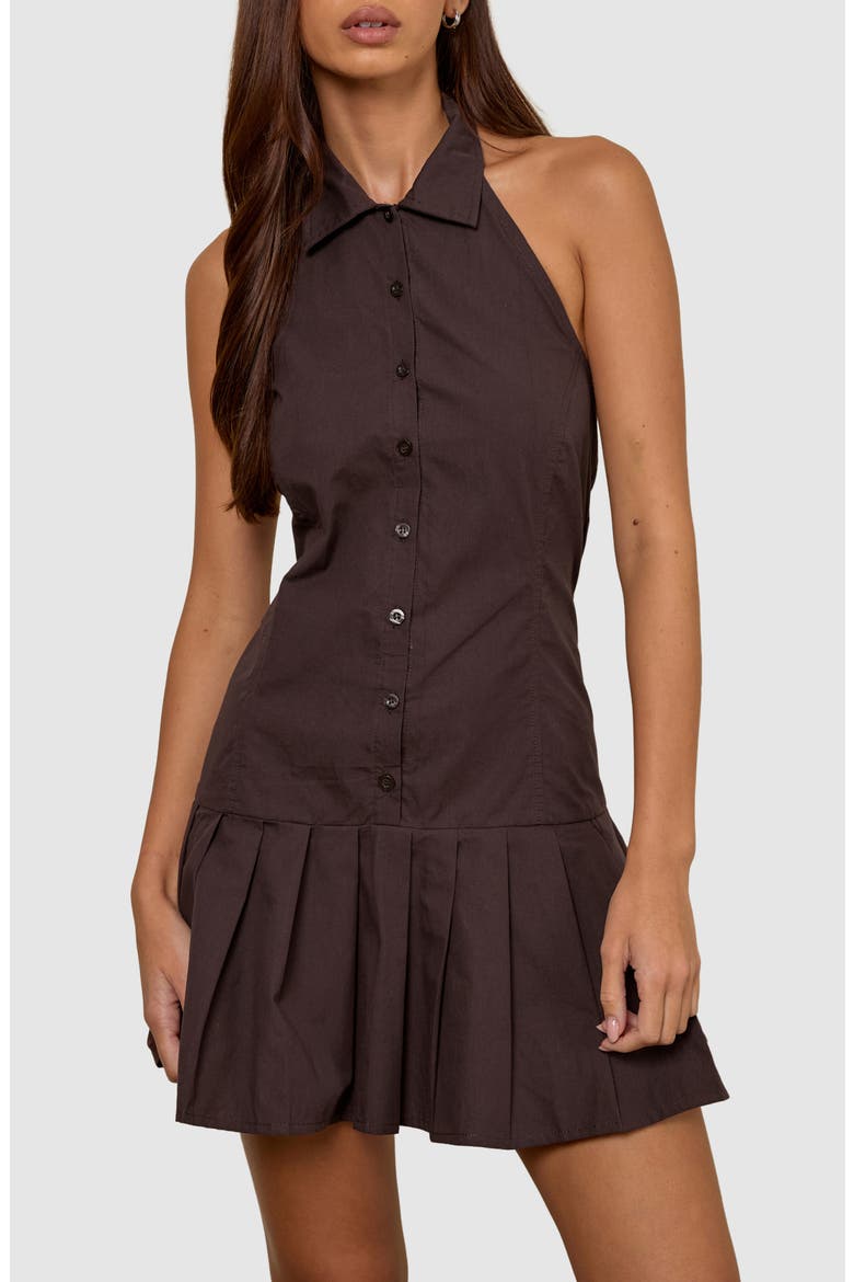 Mikena Pleated Halter Minidress, Alternate, color, DEEP MAHOGANY