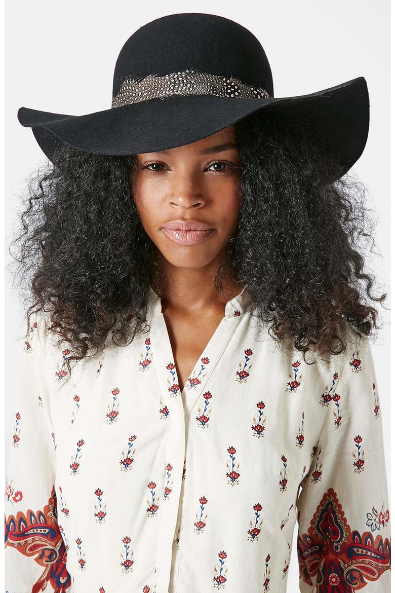 Feather Band Floppy Hat, Alternate, color, BLACK