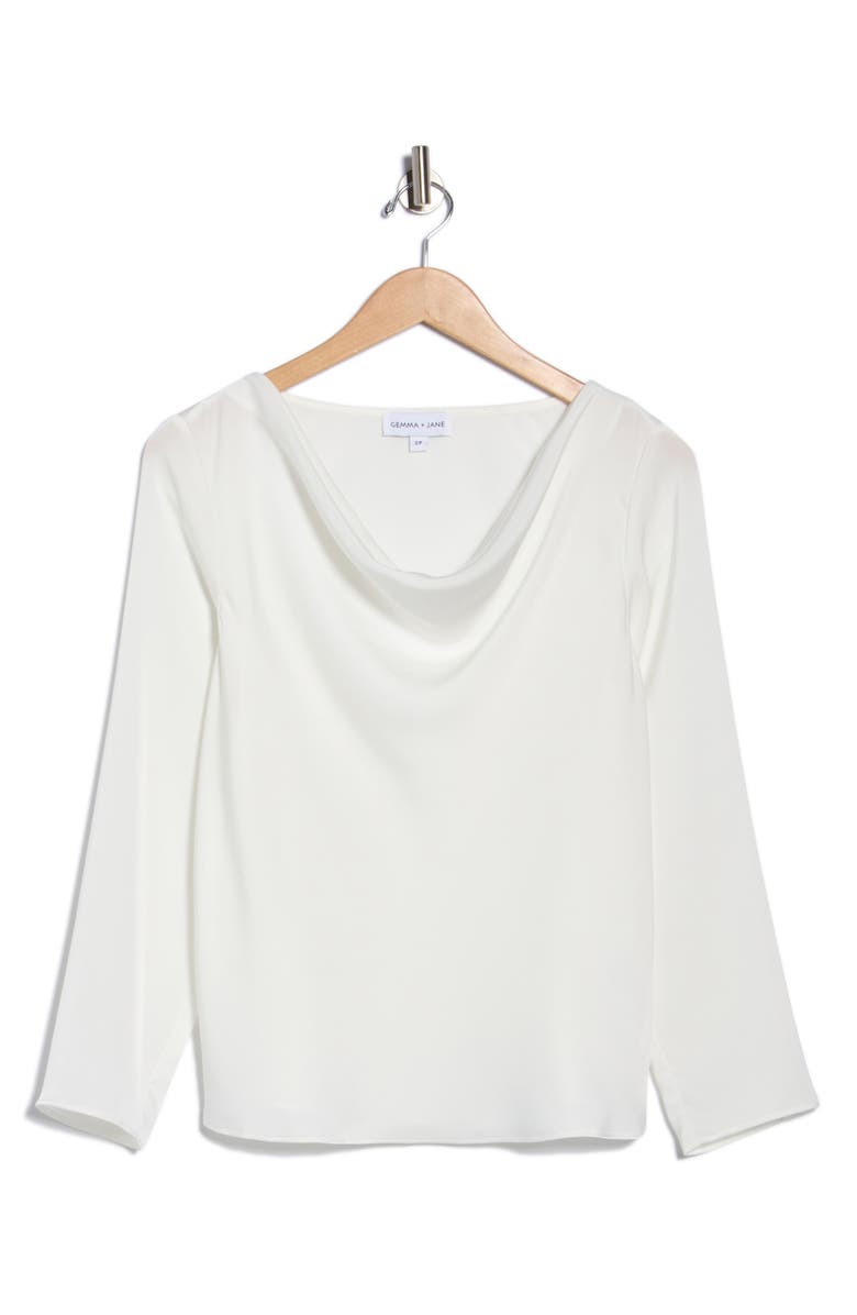 Gemma + Jane Cowl Neck Long Sleeve Satin Top, Alternate, color, Eggshell