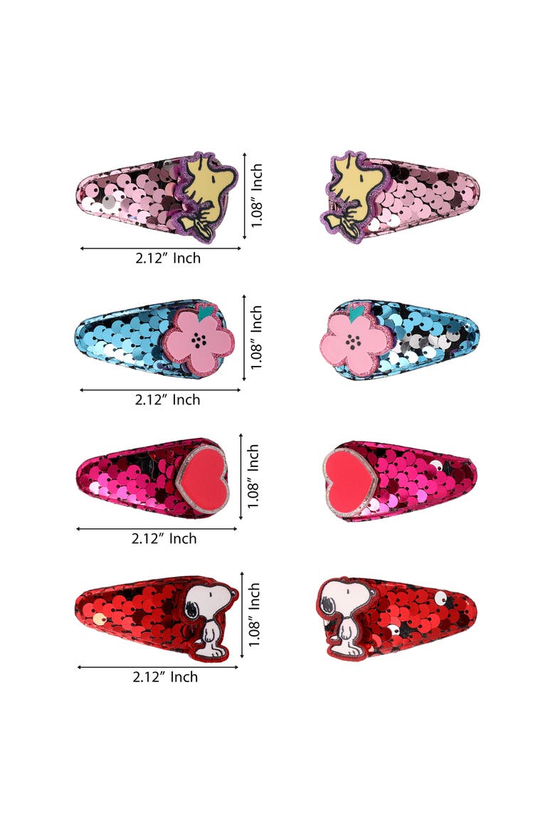 Snoopy and Woodstock Sequin Snap Back Hair Clips 8-Piece Set, Alternate, color, Multicolored