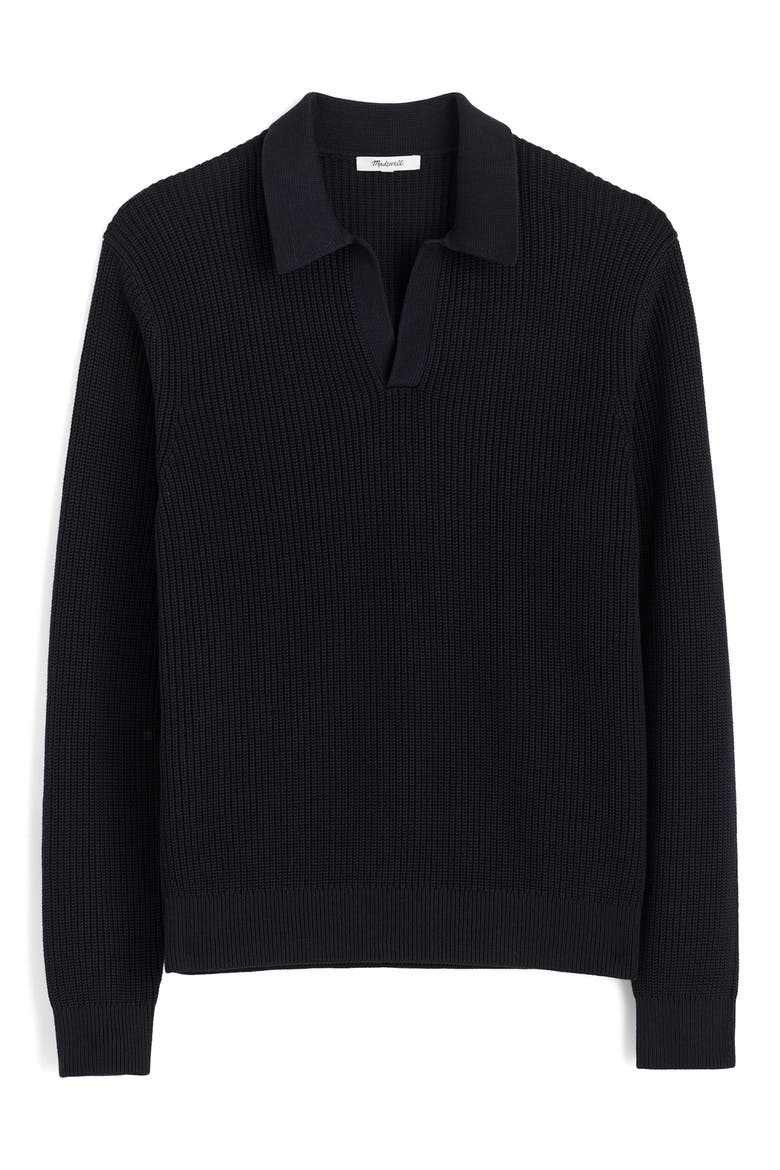 Cotton Shaker Stitch Johnny Collar Polo Sweater, Alternate, color, WASHED BLACK