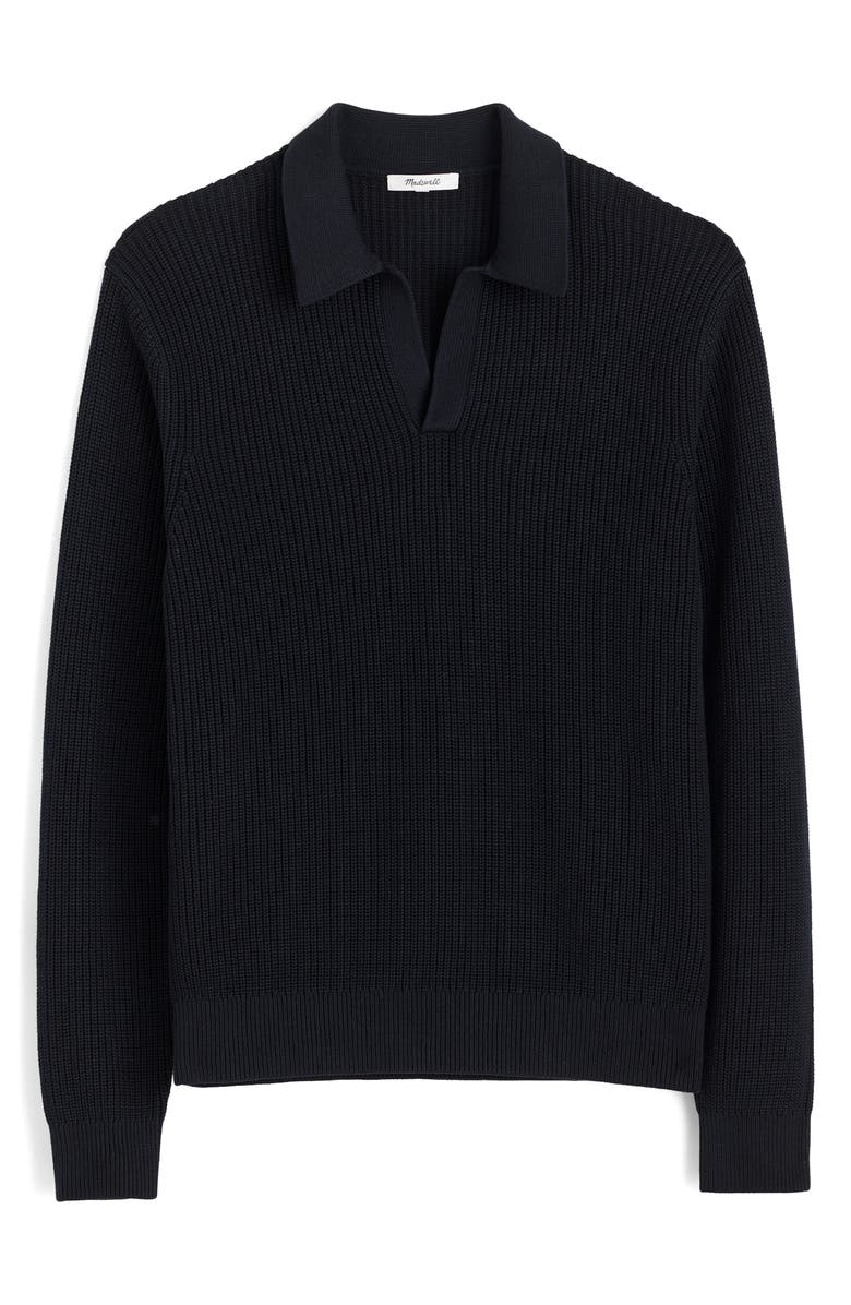 Madewell Cotton Shaker Stitch Johnny Collar Polo Sweater, Alternate, color, Washed Black