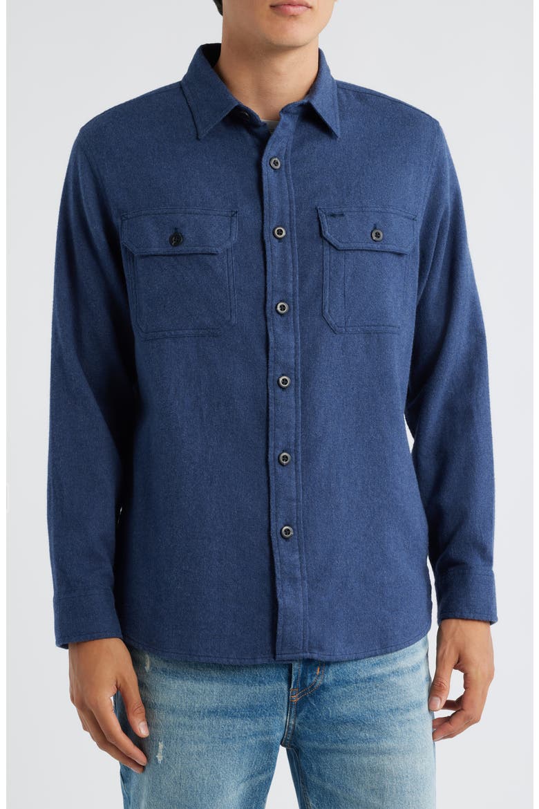 Burnside Solid Flannel Button-Up Shirt, Alternate, color, NAVY HEATHER
