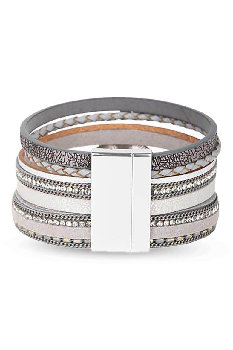 Stone Multi Layer Faux Leather Bracelet, Alternate, color, GREY
