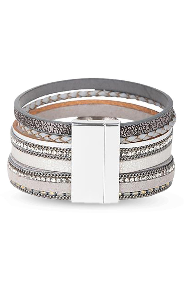 SAACHI Stone Multi Layer Faux Leather Bracelet, Alternate, color, Grey