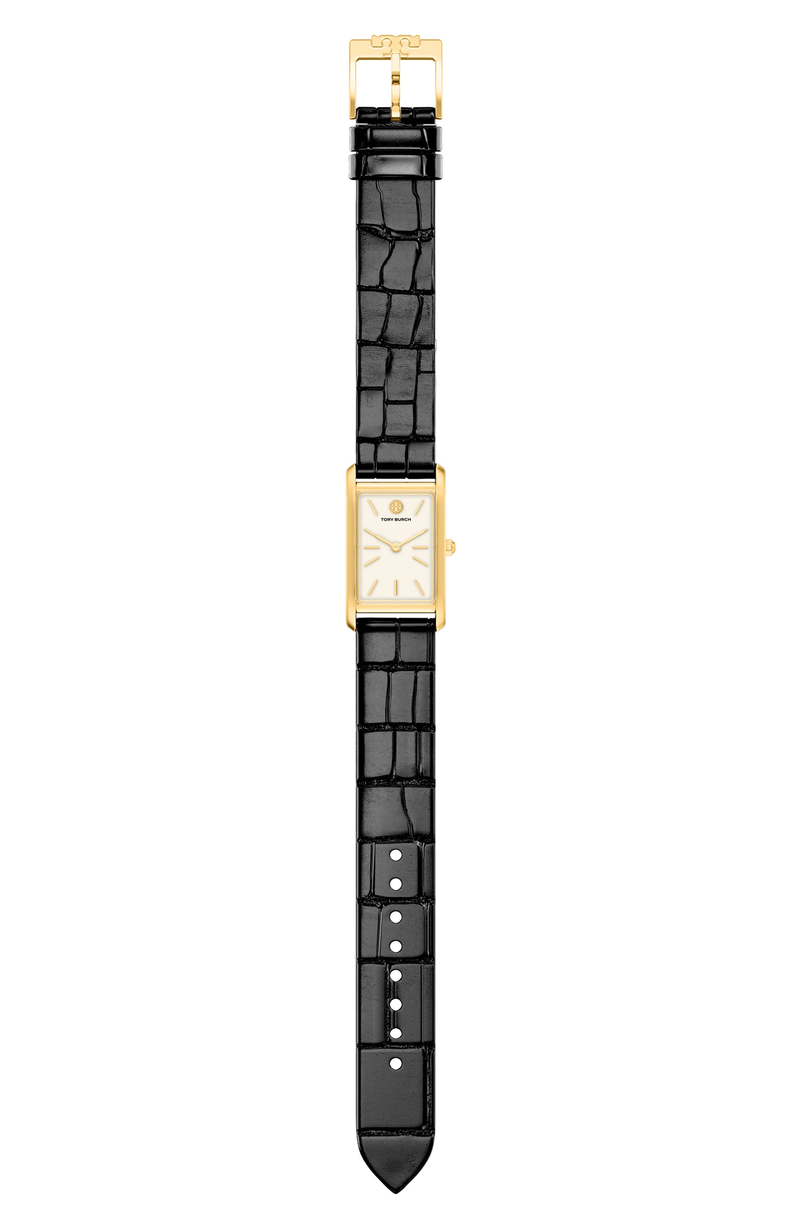 Tory Burch The Eleanor Slim Tank Leather Strap Watch, 20mm x 