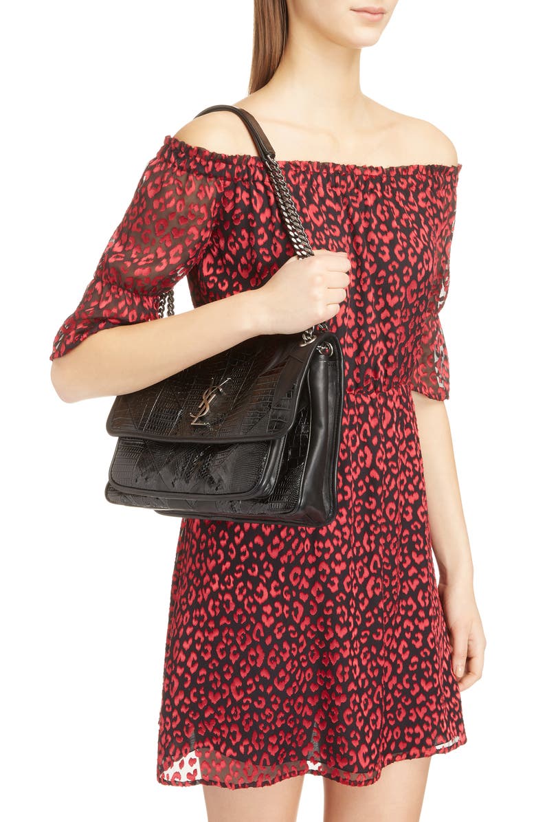 Saint Laurent Niki Medium Patchwork Shoulder Bag, Alternate, color,