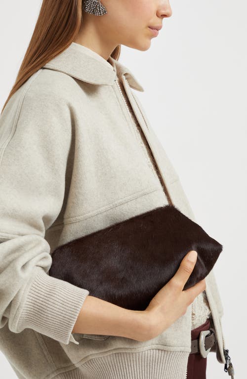 Brunello Cucinelli Calf Hair Eclipse Pouch Bag In Brown