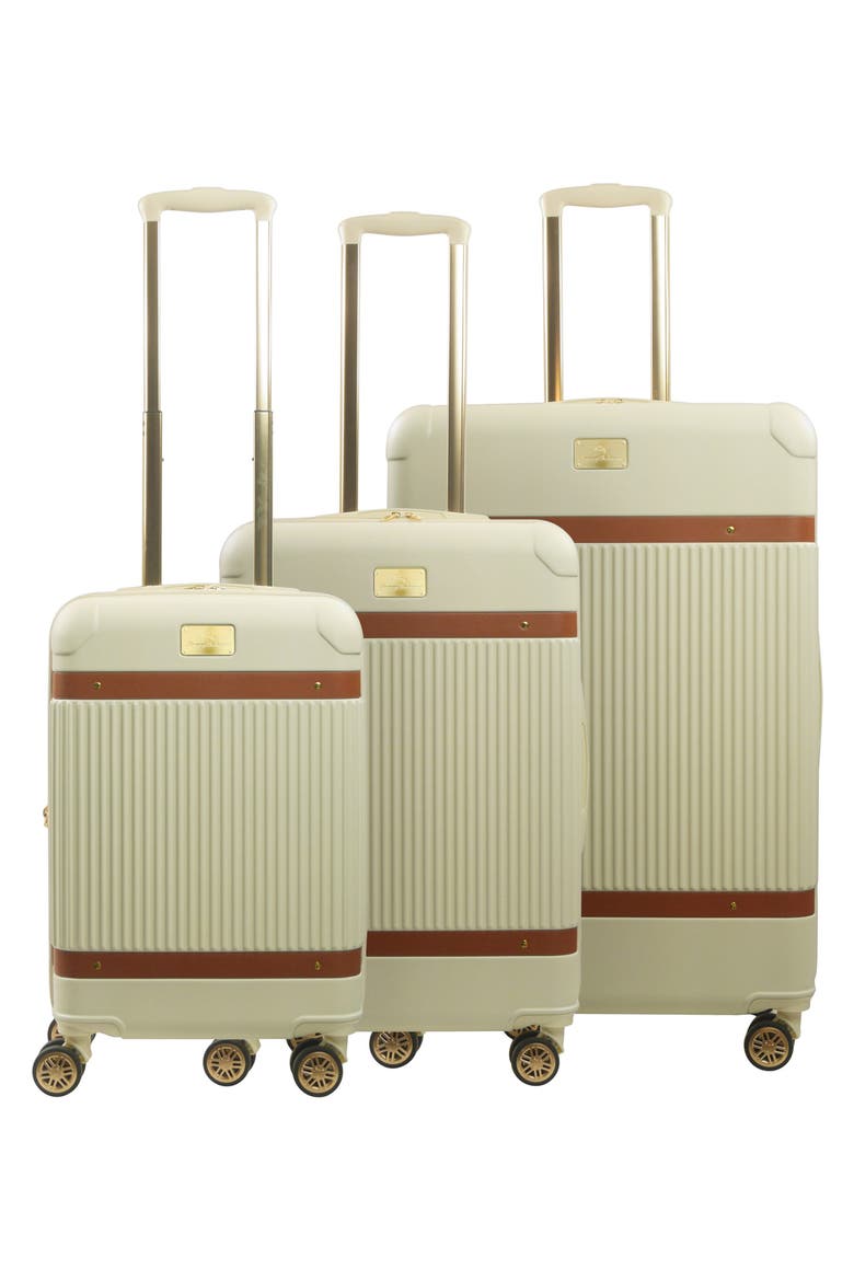 3-Piece Stripes Hard-Sided Luggage, Alternate, color, CREAM