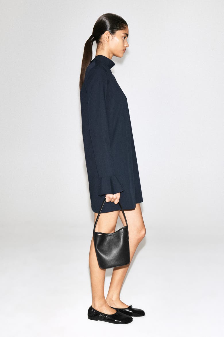 Flared-cuff Cotton Mini Dress, Alternate, color, NAVY