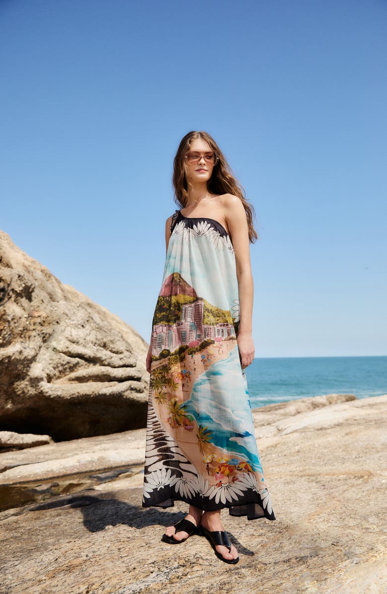 FARM Rio Copacabana Beach One Shoulder Maxi Dress, Alternate, color, Copacabana Beach Mul