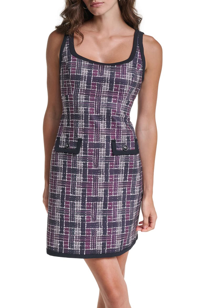 Tweed Print Sleeveless Ponte Minidress, Alternate, color, FIG/ TRUFFLE COMBO