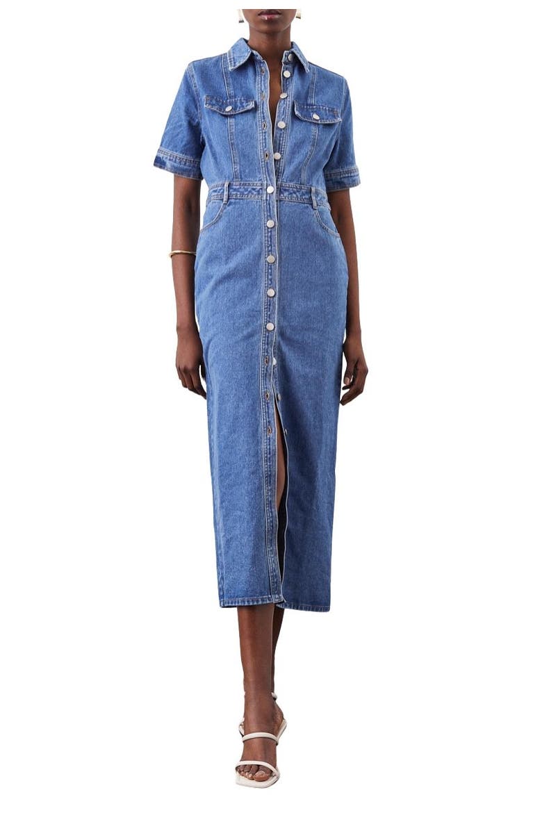 Karen Millen Denim Midi Shirt Dress, Alternate, color, Mid Wash