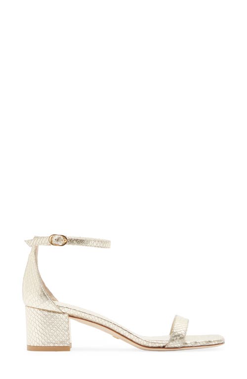 Stuart Weitzman Simple Curve Block Heel Sandal In Platino