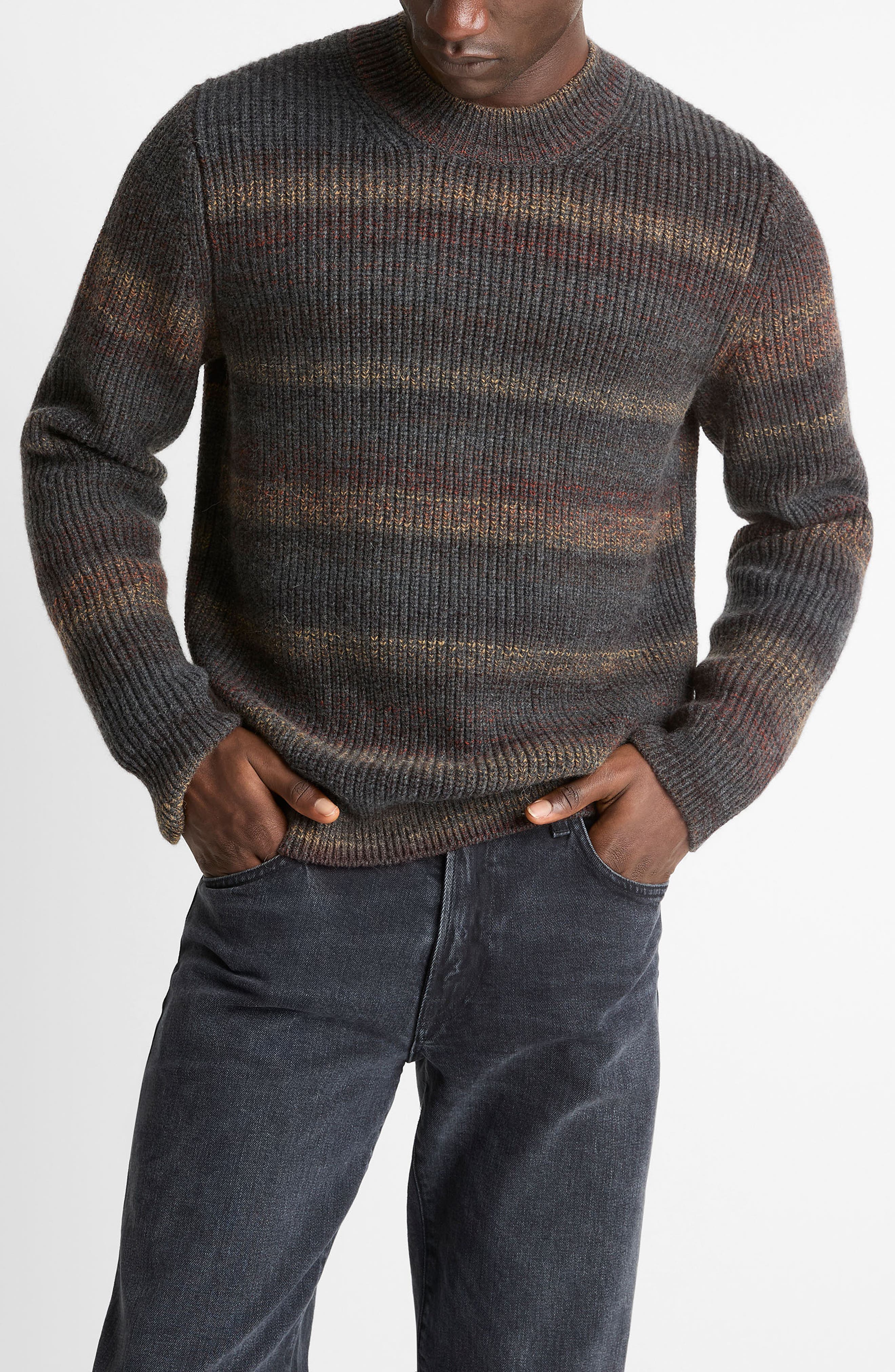 Vince Stripe Space Dye Wool Blend Crewneck Sweater