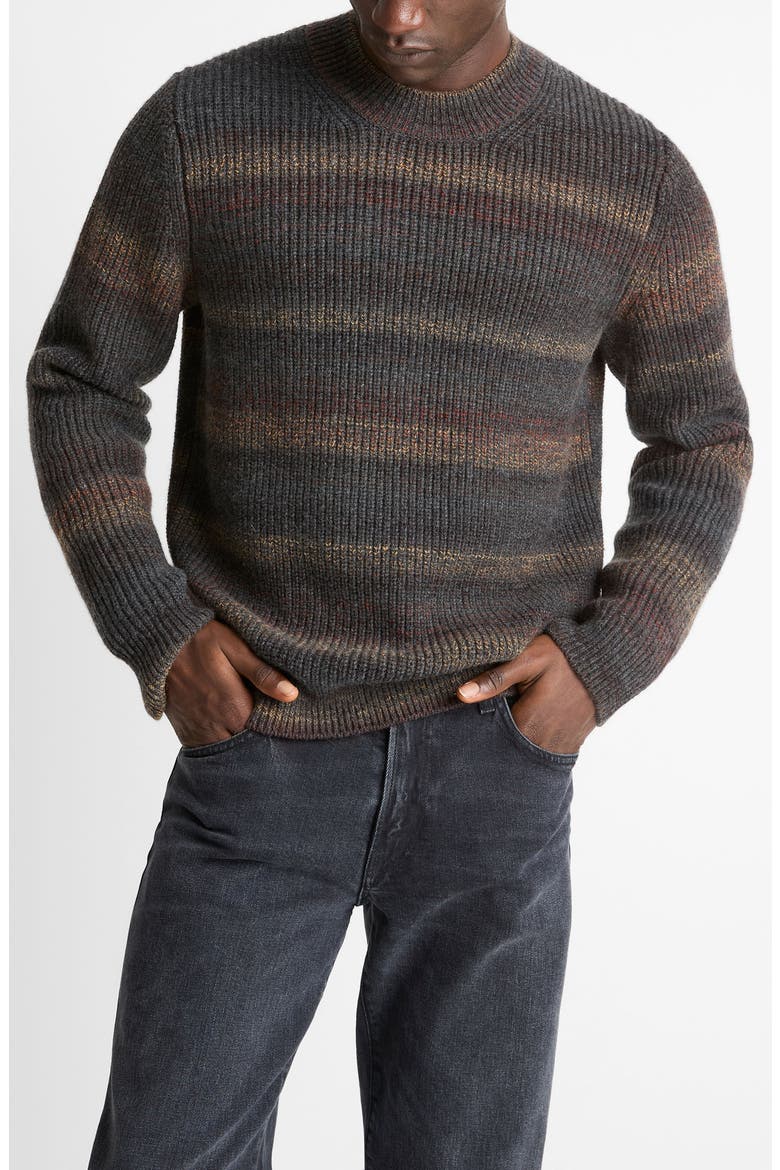 Stripe Space Dye Wool Blend Crewneck Sweater, Main, color, HEATHER BLACK COMBO