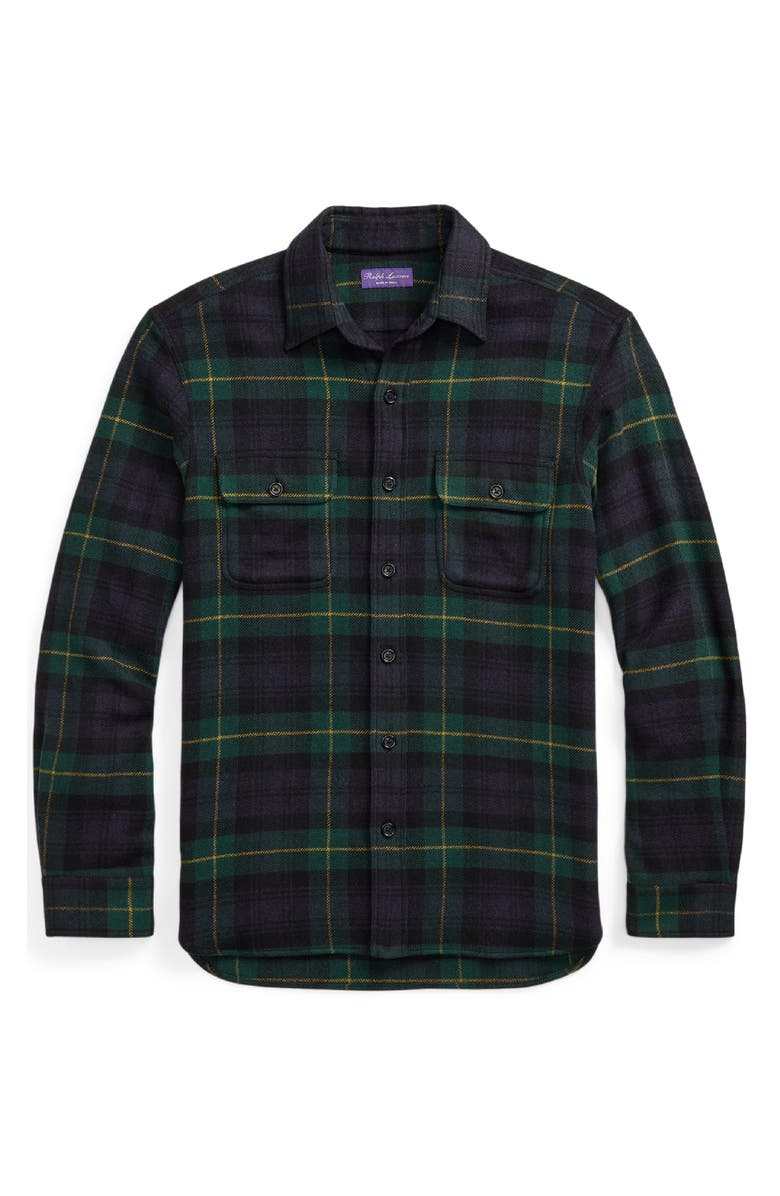 Ralph Lauren Purple Label Plaid Wool & Cashmere Flannel Button-Up Shirt, Alternate, color, 