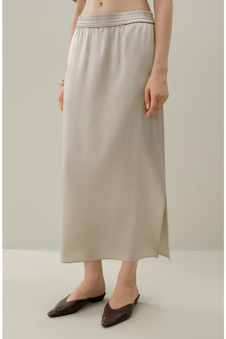 Women's Washable Silk Charmeuse Pull-on Skirt, Alternate, color, Silvergray