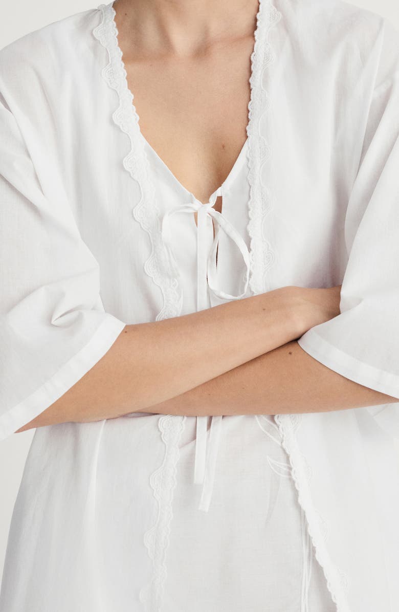 MANGO Lace Trim Cotton Robe, Alternate, color, 