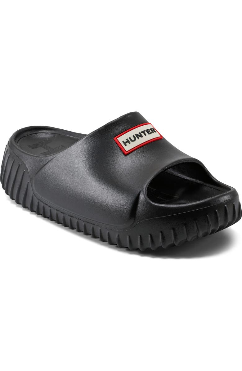 Hunter Faroe Platform Slide Sandal, Main, color, Black