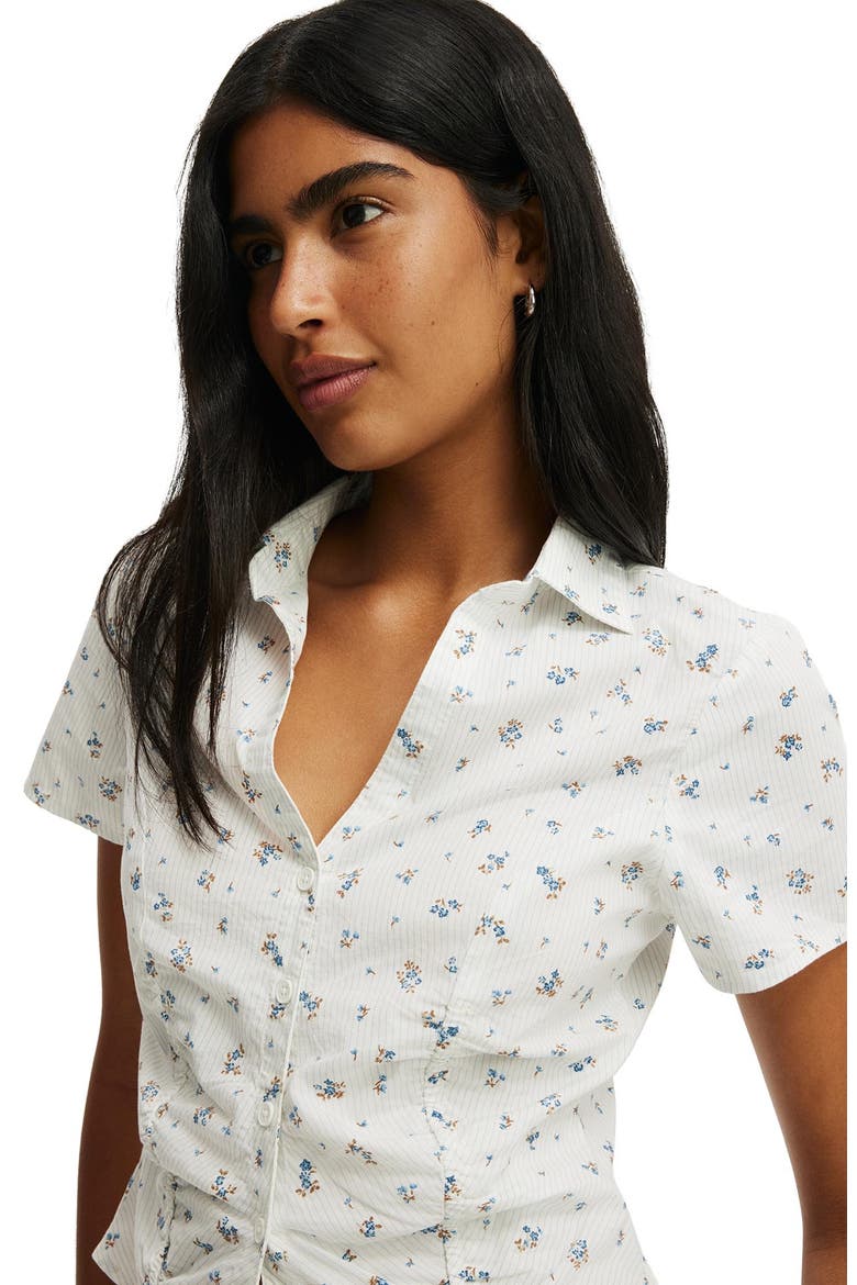 Women's Maya Rouched Shirt, Alternate, color, Indy Ditsy Pinstripe Cosmic