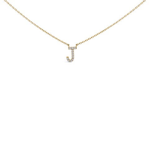 10K Yellow Gold Diamond Accent "A-Z" Block Initial Pendant Necklace