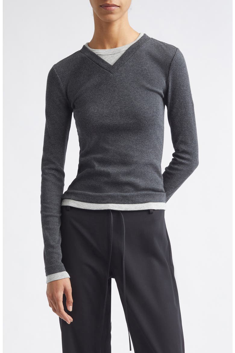 V-Neck Organic Cotton Long Sleeve Tee, Main, color, CHARCOAL MELANGE