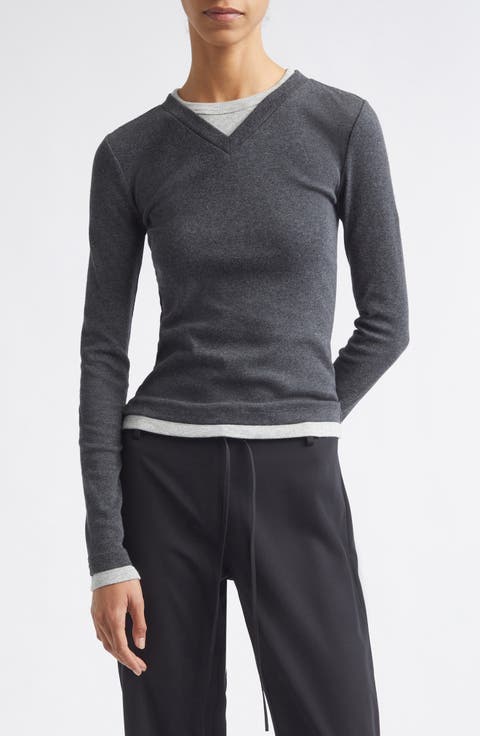 V-Neck Organic Cotton Long Sleeve Tee