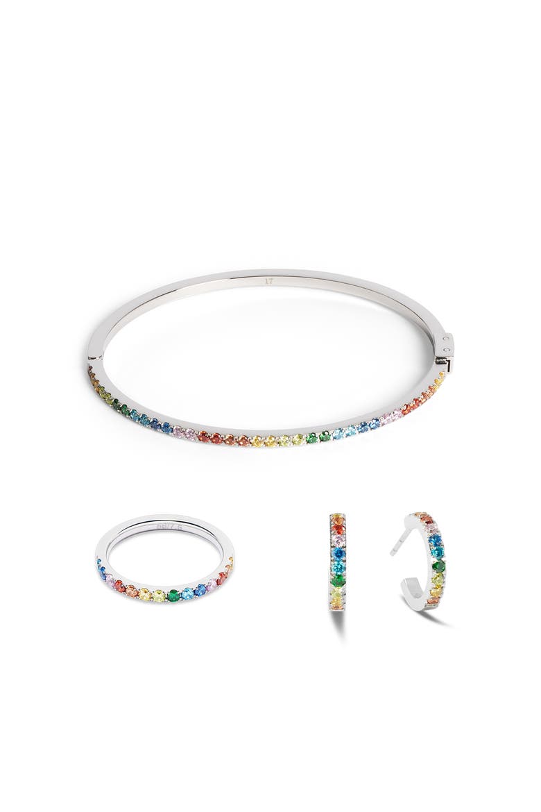 Eternal Love Mini Silver Hoop Earrings, Alternate, color, Multicolor