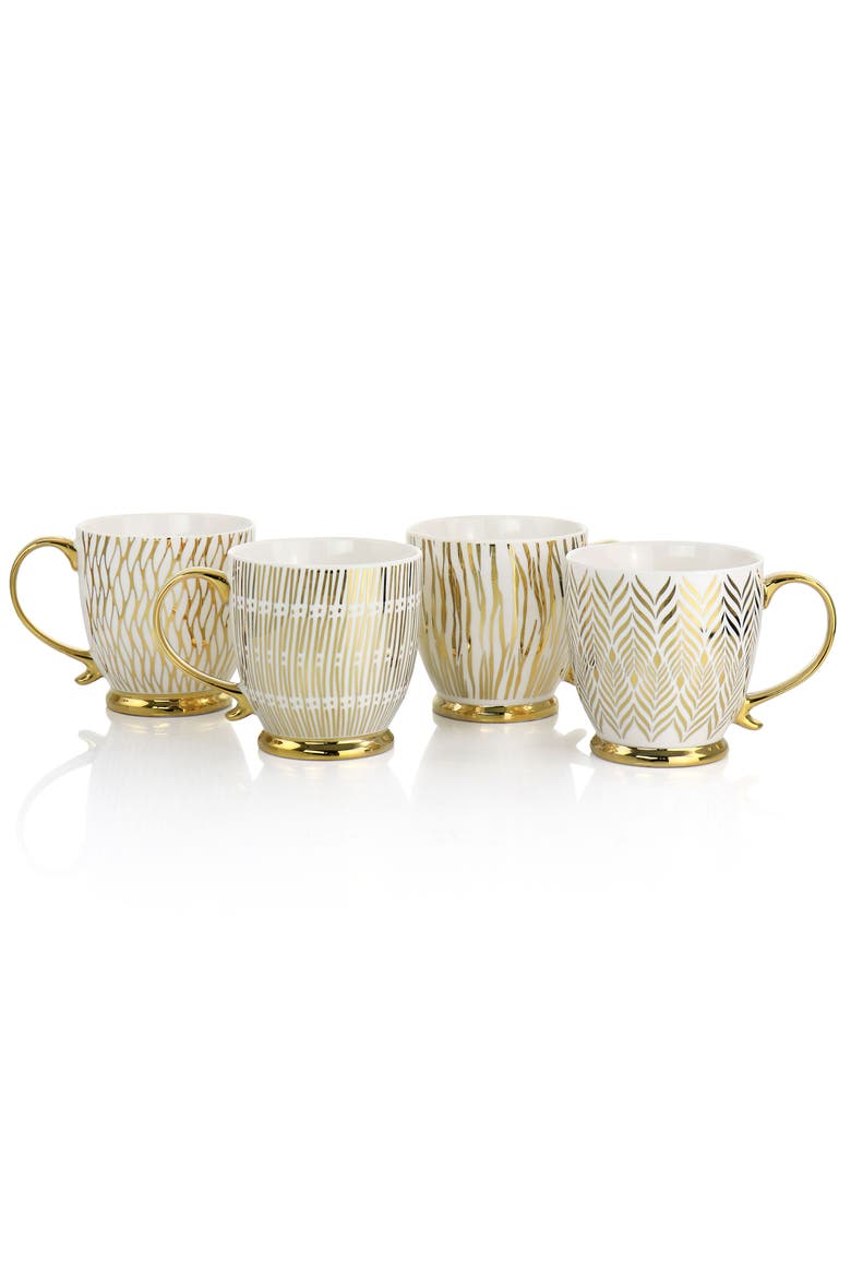 4 Piece 16.7oz Electroplated Fine Ceramic Mug Set, Alternate, color, White