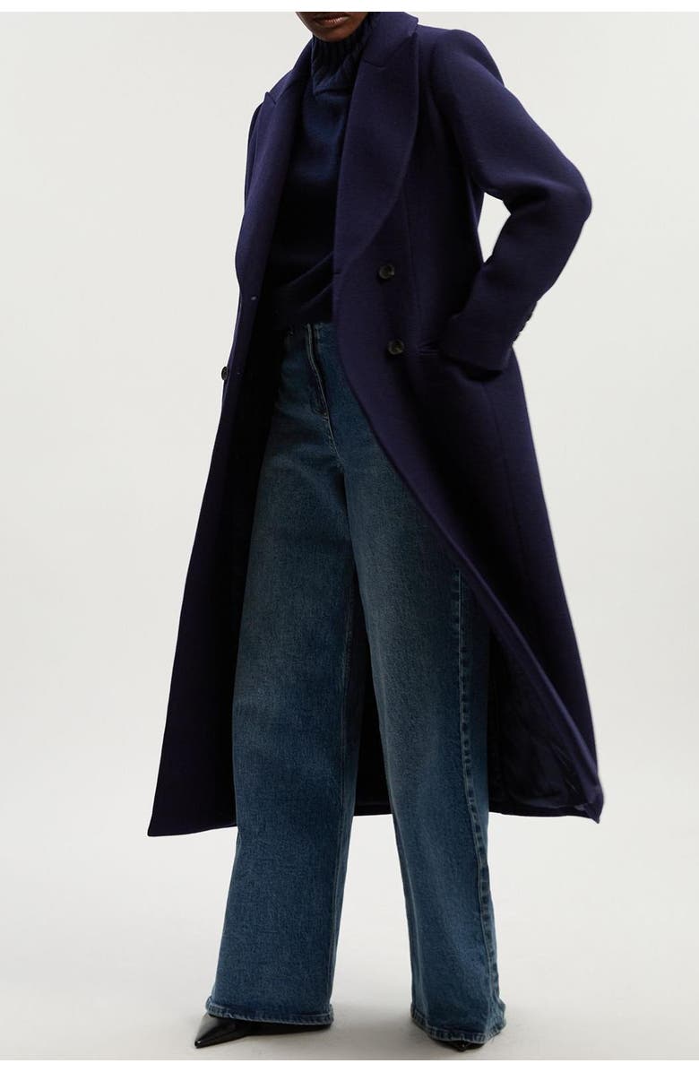 Karen Millen Double Breasted Tailored Midi Coat, Alternate, color, Navy