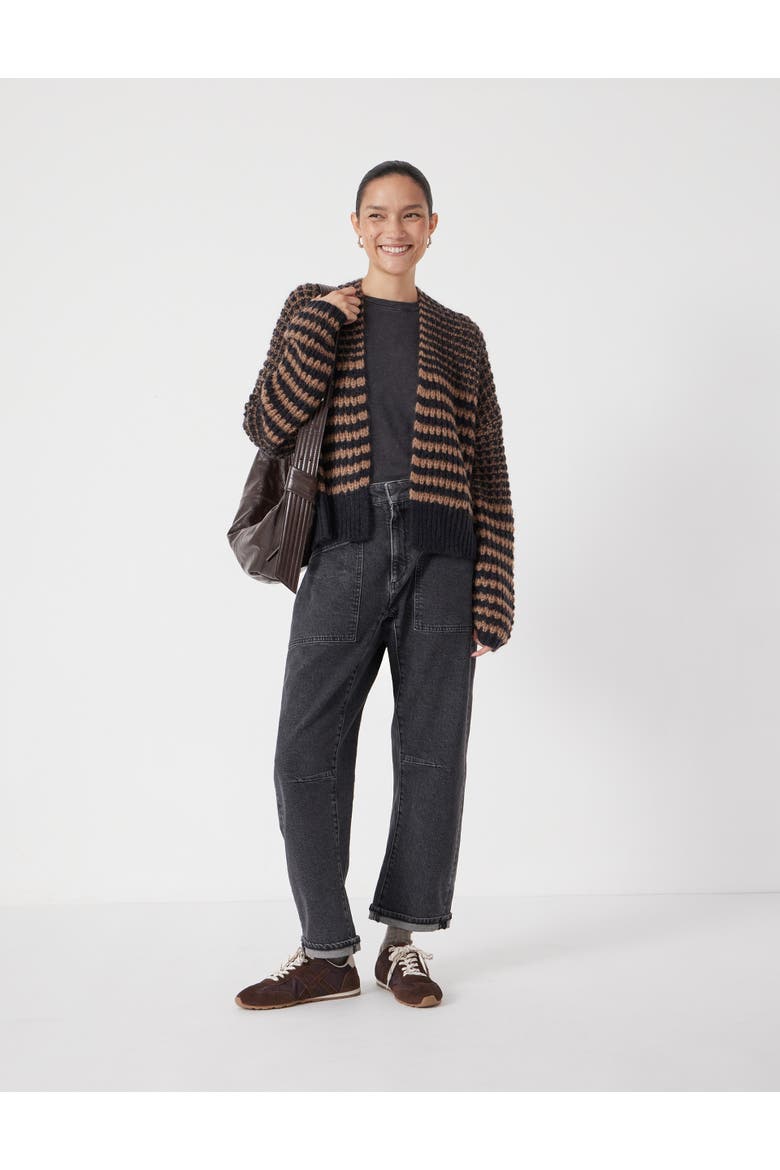 Skye Wool Blend Stripe Cardigan, Alternate, color, Black/ Brown Stripe