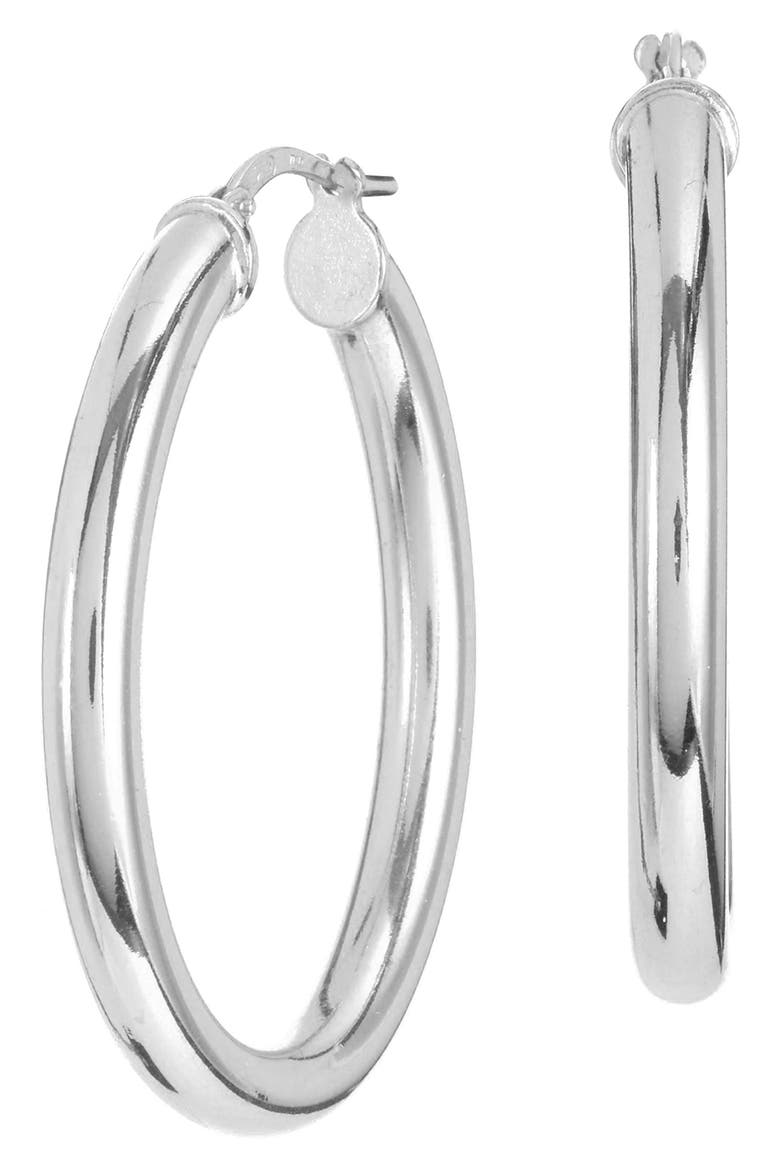 Oval Hoop Earrings, Main, color, SILVER