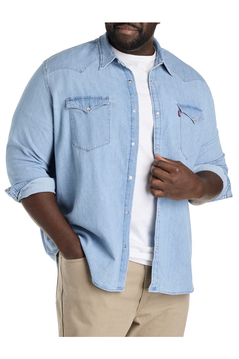 Big & Tall  Classic Denim Shirt, Main, color, STONEWASH