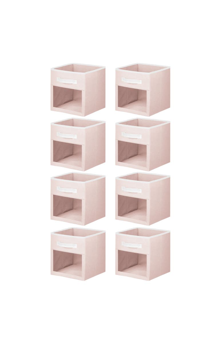 mDesign Fabric Nursery Storage Cube with Front Window, 8 Pack - Pink/White, Main, color, 