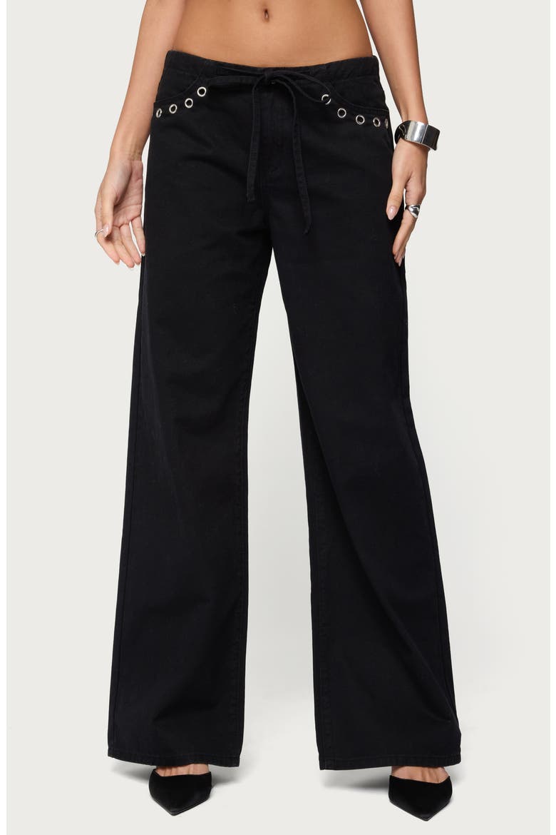 Grommet Low Rise Wide Leg Jeans, Main, color, BLACK-WASHED