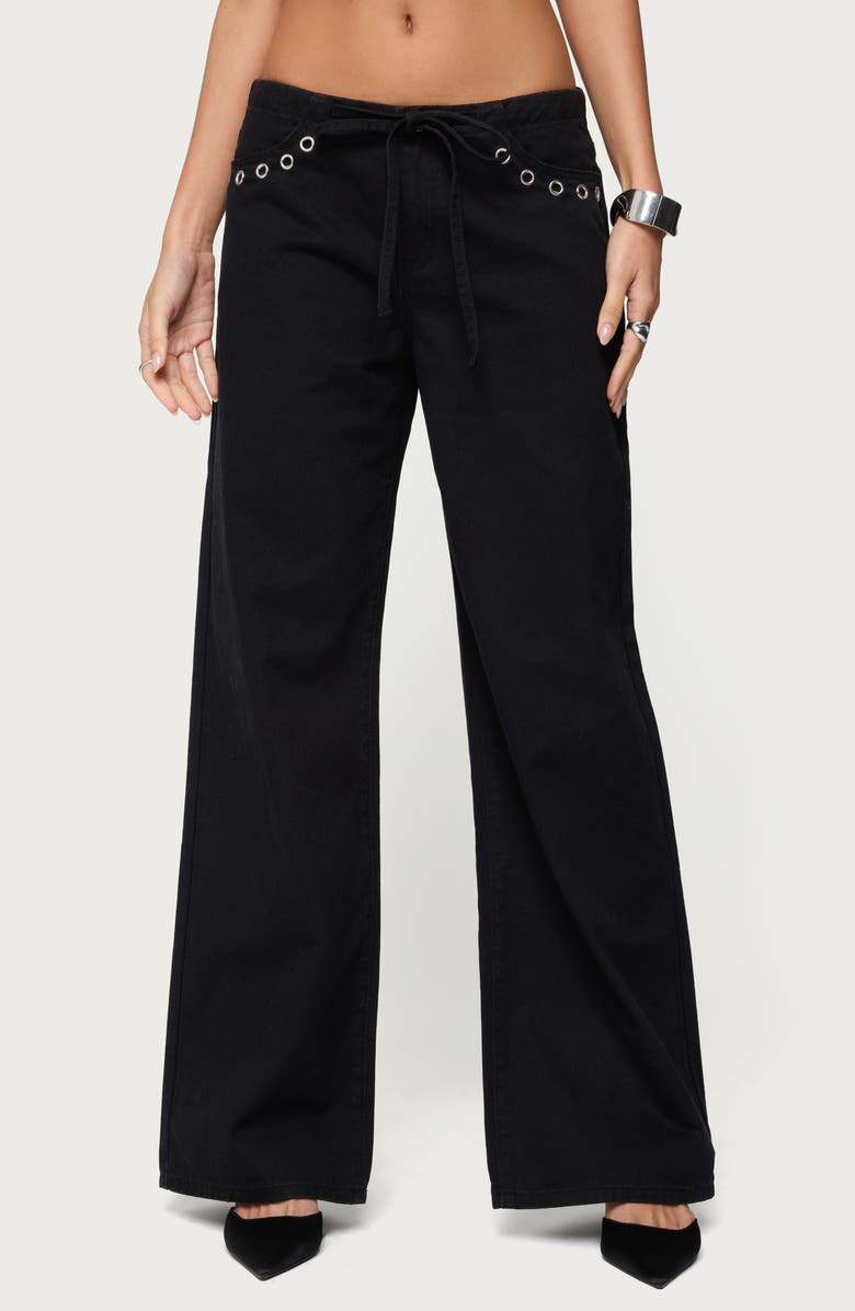 EDIKTED Grommet Low Rise Wide Leg Jeans, Main, color, 