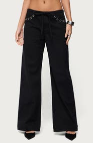 EDIKTED Grommet Low Rise Wide Leg Jeans