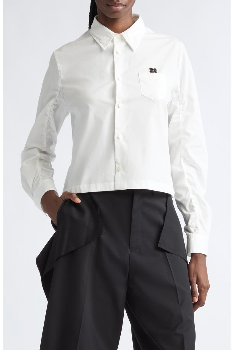 Boxy Crop Cotton Button-Up Shirt, Main, color, OFF WHITE