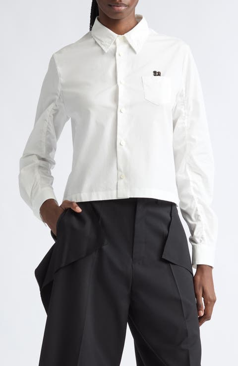 Boxy Crop Cotton Button-Up Shirt