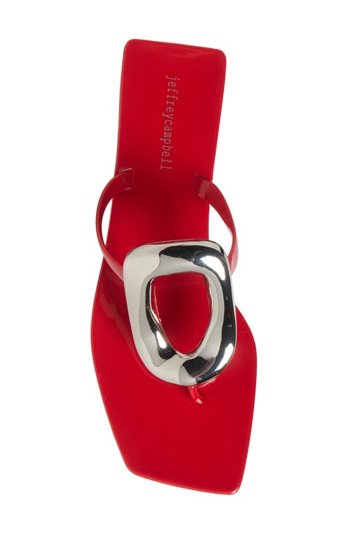 Jeffrey Campbell Linques-j Embellished T-strap Flat Jelly Sandals In Red Shiny Silver