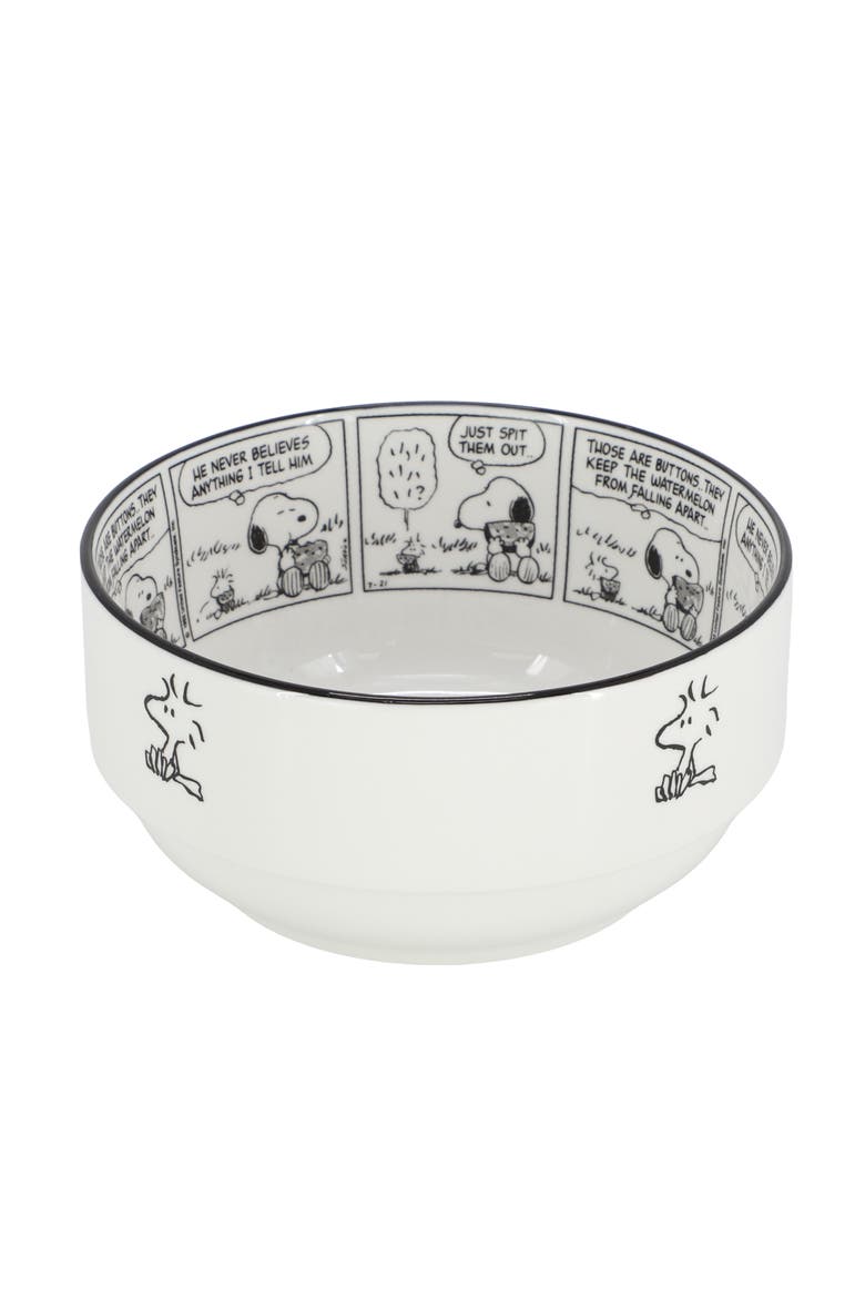 Sunday Strips 2 Piece 6 Inch Round Fine Ceramic Bowl Set, Alternate, color, White