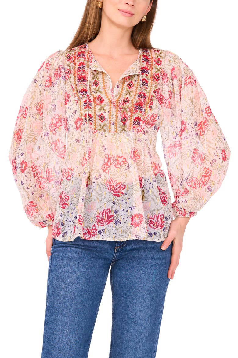 Floral Peasant Top, Main, color, PINK/ ALMOND